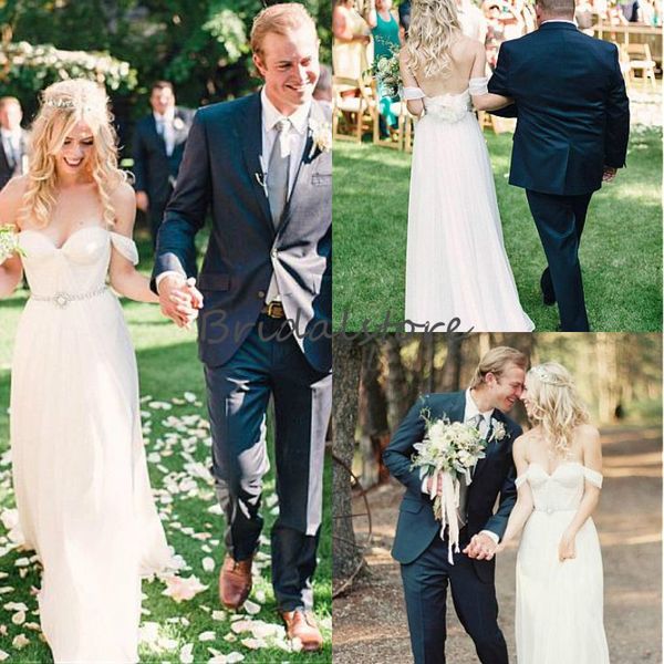 off the shoulder boho wedding dresses full length chiffon beaded sash modest bohemian country bridal gown 2019 backless robe de mariée, White
off the shoulder boho wedding dresses full length chiffon beaded sash modest bohemian country bridal gown 2019 backless robe de mariée, White