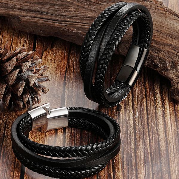 trendy genuine leather bracelet men multilayer braided rope stainless steel magnet clasp bracelets men armband homme jewelry, Golden;silver
trendy genuine leather bracelet men multilayer braided rope stainless steel magnet clasp bracelets men armband homme jewelry, Golden;silver