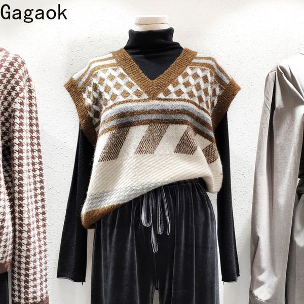 women's vests gagaok women indie folk knitted vest spring autumn v-neck argyle short loose casual retro female fashion korean, Black;white
women's vests gagaok women indie folk knitted vest spring autumn v-neck argyle short loose casual retro female fashion korean, Black;white