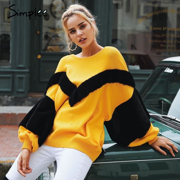 simplee faux fur patchwork warm women sweater batwing sleeve loose pullover 2018 autumn winter casual jumper female, White;black
simplee faux fur patchwork warm women sweater batwing sleeve loose pullover 2018 autumn winter casual jumper female, White;black