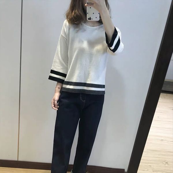 2019 wool autumn white wool cropped sleeve striped woolen sweater casual women's sweater striped t-shirt
2019 wool autumn white wool cropped sleeve striped woolen sweater casual women's sweater striped t-shirt