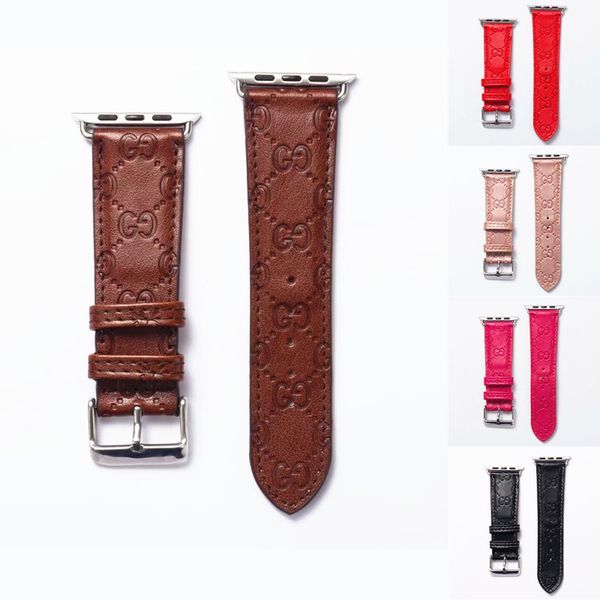 

Fashion Top Quality Watch bands 38mm 40mm 42mm 44mm for Series 5 4 3 2 1 Wristband Embossed Leather Smart Straps Belt Bracelet