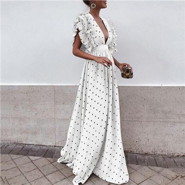 women summer batwing sleeve dresses v neck point print fashion casual clothing floor length female apparel, Black;gray
women summer batwing sleeve dresses v neck point print fashion casual clothing floor length female apparel, Black;gray
