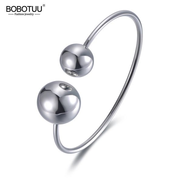 bobotuu trendy double big ball stainless steel cuff bracelet jewelry for women silver bracelet bangle valentine gift bb19009, Black
bobotuu trendy double big ball stainless steel cuff bracelet jewelry for women silver bracelet bangle valentine gift bb19009, Black
