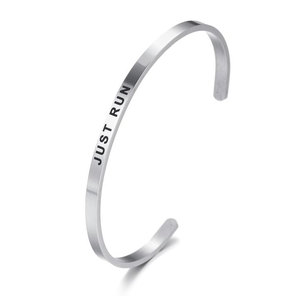 silver 4mm "just run " stainless steel positive inspirational personalized bracelet mantra bangle for women men children gifts, Black
silver 4mm "just run " stainless steel positive inspirational personalized bracelet mantra bangle for women men children gifts, Black