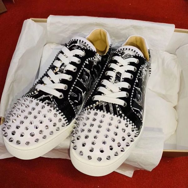 birthday gift red sole brand graffiti leather with spikes red bottom sneakers flat men casual walking rivets outdoor trainers, Black
birthday gift red sole brand graffiti leather with spikes red bottom sneakers flat men casual walking rivets outdoor trainers, Black