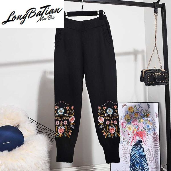 two piece dress autumn winter black tracksuit knitted set embroidery flower sweater casual pants women loose outfits female suit, White
two piece dress autumn winter black tracksuit knitted set embroidery flower sweater casual pants women loose outfits female suit, White