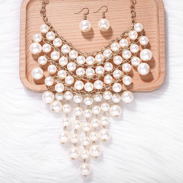 g-trendy new boutique luxury pearl tassel alloy jewelry set necklace earrings shiny fashion jewelry statement accessory gift, Silver
g-trendy new boutique luxury pearl tassel alloy jewelry set necklace earrings shiny fashion jewelry statement accessory gift, Silver