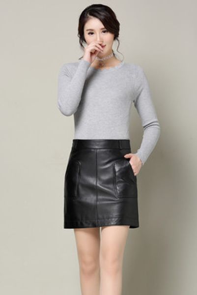 2019 new fashion real sheep leather skirt o5, Black