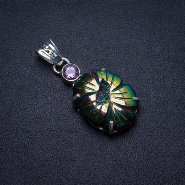 natural druzy and amethyst handmade mexican 925 sterling silver pendant 1 3/4" u0481
natural druzy and amethyst handmade mexican 925 sterling silver pendant 1 3/4" u0481