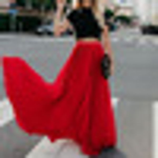 women long skirt chiffon solid color high waist casual maxi swing skirt fashion, Black
women long skirt chiffon solid color high waist casual maxi swing skirt fashion, Black