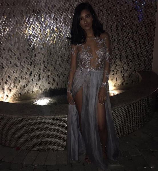 see through prom evening dresses a line see through lace appliques beads side split organza formal evening party pageant gowns, Black
see through prom evening dresses a line see through lace appliques beads side split organza formal evening party pageant gowns, Black