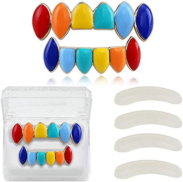 14k gold plated colorful rainbow vampire fangs and bottom 6ix9nie grillz boy for your teeth hip hop body jewelry, Black
14k gold plated colorful rainbow vampire fangs and bottom 6ix9nie grillz boy for your teeth hip hop body jewelry, Black