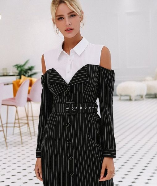 elegant fake two pieces stripe women dress spring office lady sash long sleeve mini dress white black blazer blouse dress, Black;gray
elegant fake two pieces stripe women dress spring office lady sash long sleeve mini dress white black blazer blouse dress, Black;gray