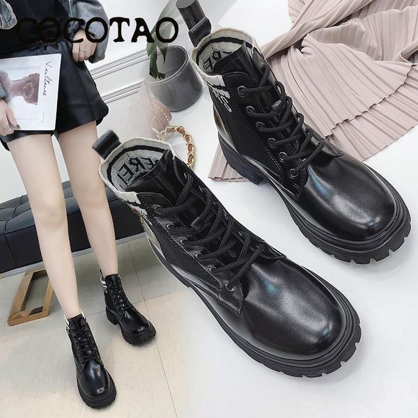 ins boots women's short boots 2020 autumn and winter new students british style wild korean chic lace-up, Black 
ins boots women's short boots 2020 autumn and winter new students british style wild korean chic lace-up, Black