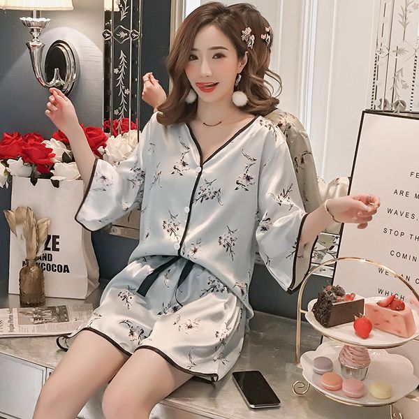 leosoxs summer female silk pajamas set short sleeved sleep clothing print cute sleepwear lady casual nightwear button nighty, Black;red
leosoxs summer female silk pajamas set short sleeved sleep clothing print cute sleepwear lady casual nightwear button nighty, Black;red