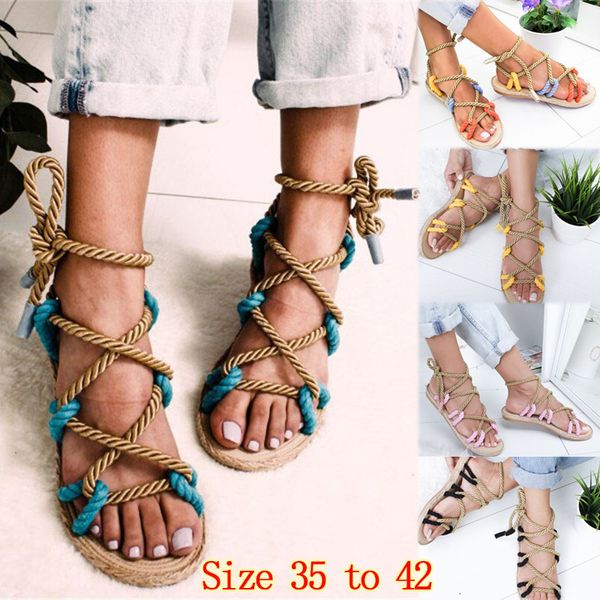 non-slip beach sandals women gladiator rope sho, Black