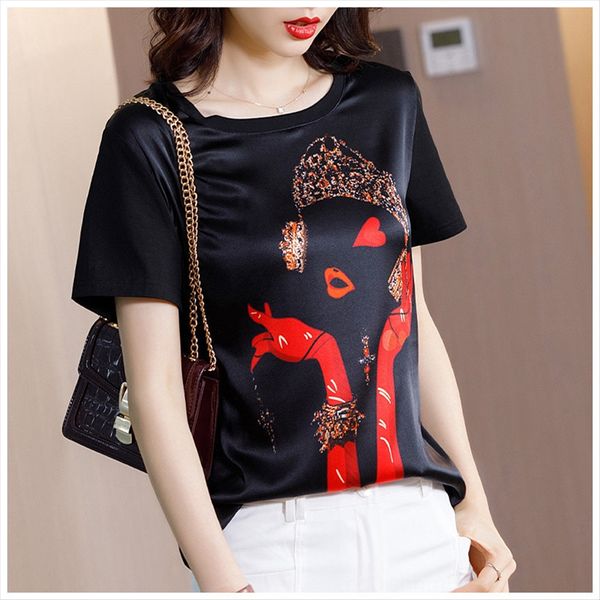 t- women's 2020 summer and t-shirt silk short sleeve loose mulberry silk black half sleeve short shirt, White
t- women's 2020 summer and t-shirt silk short sleeve loose mulberry silk black half sleeve short shirt, White