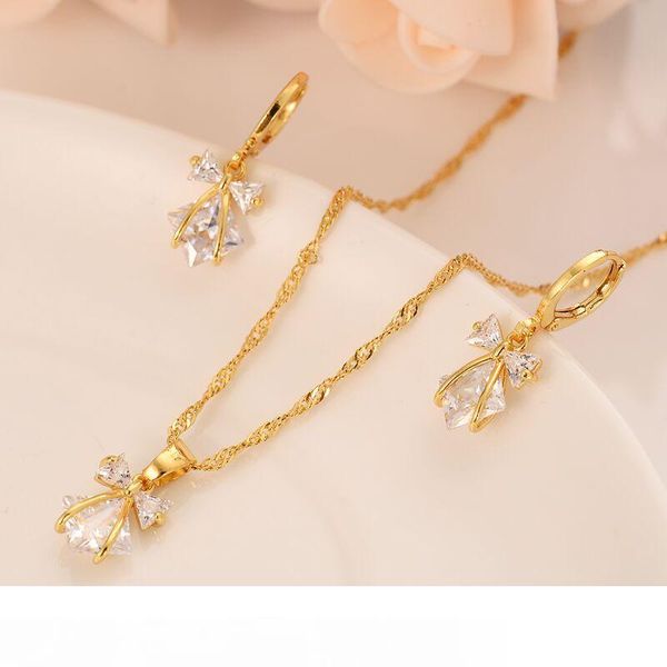 new fashion trendy bowknot white crystal cubic zircon 14 k yellow fine gold filled cz pendant earring necklace jewelry sets, Silver
new fashion trendy bowknot white crystal cubic zircon 14 k yellow fine gold filled cz pendant earring necklace jewelry sets, Silver