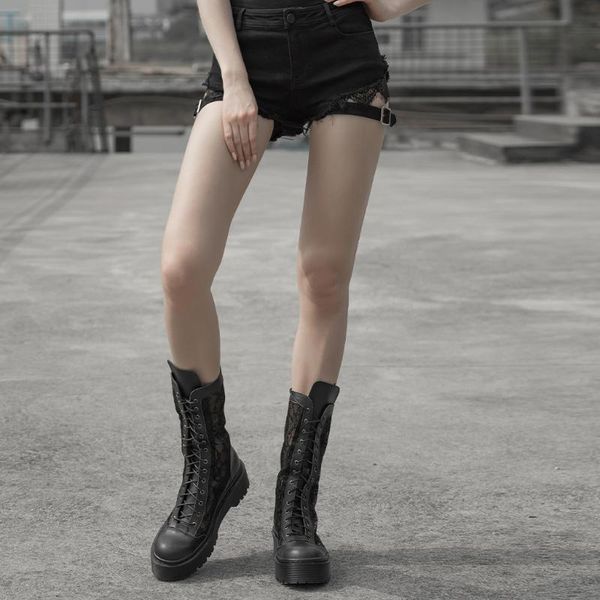 punk rave women's gothic tied rope short jeans punk metal rope leggings tight denim short pants, White;black
punk rave women's gothic tied rope short jeans punk metal rope leggings tight denim short pants, White;black