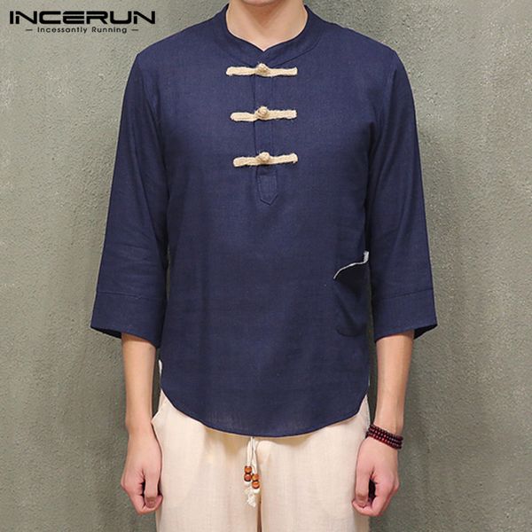 incerun traditional casual men solid color 3/4 sleeve shirt retro street comfort joker buckle men fashion cotton pullover blouse, White;black
incerun traditional casual men solid color 3/4 sleeve shirt retro street comfort joker buckle men fashion cotton pullover blouse, White;black