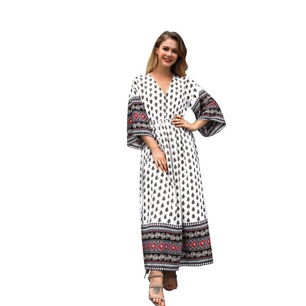 summer new 2020 women's printed v-neck bohemian waist contrast color stitching new dress, Black;gray
summer new 2020 women's printed v-neck bohemian waist contrast color stitching new dress, Black;gray