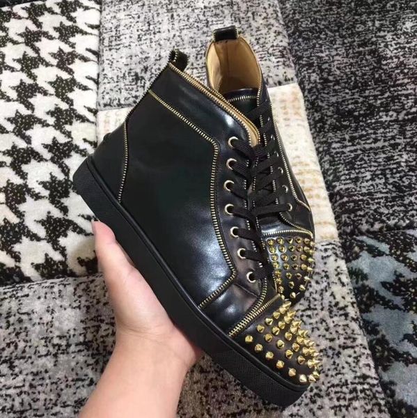 2019 new men women red bottom casual shoes brand designer pattern rivets leather high luxury sneakers plus size 35-47, Black
2019 new men women red bottom casual shoes brand designer pattern rivets leather high luxury sneakers plus size 35-47, Black
