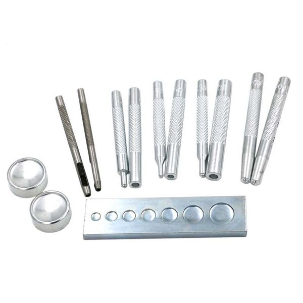 13pcs/set metal craft tool die leather hole punch snap fastener installation kit rivet setter base set for diy leathercraft
13pcs/set metal craft tool die leather hole punch snap fastener installation kit rivet setter base set for diy leathercraft