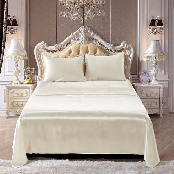 satin silk bedding set home textile bed sheet set flat sheet flat pillowcases wholesale 4 pcs twin size bed sheets