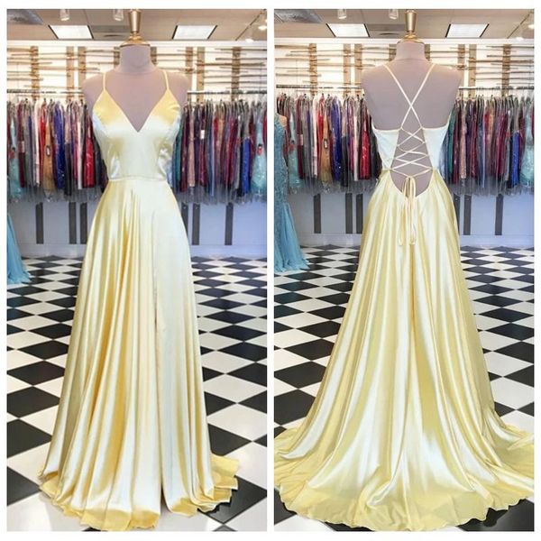 simple thin straps satin yellow dresses for prom back women party dresses a line pleated skirt sorority formal dresses, Black
simple thin straps satin yellow dresses for prom back women party dresses a line pleated skirt sorority formal dresses, Black
