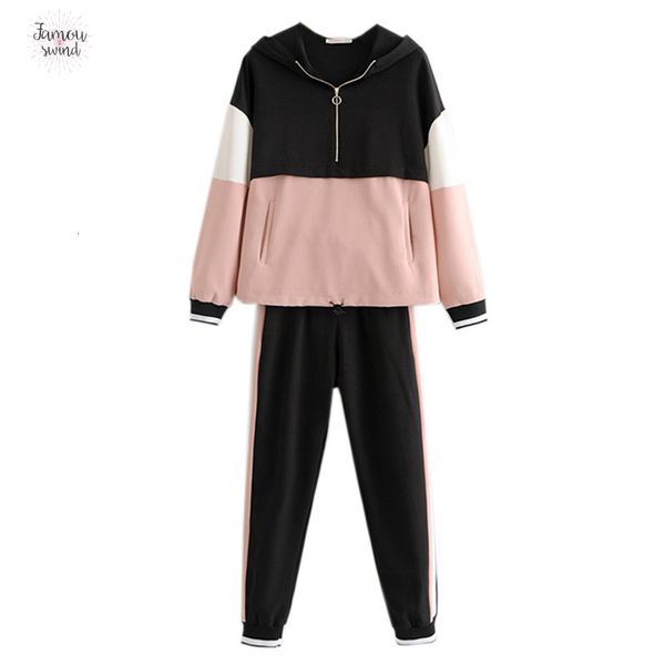 female set new 2019 two piece loose color matching long sleeved womens jacket elastic waist casual pants, White
female set new 2019 two piece loose color matching long sleeved womens jacket elastic waist casual pants, White