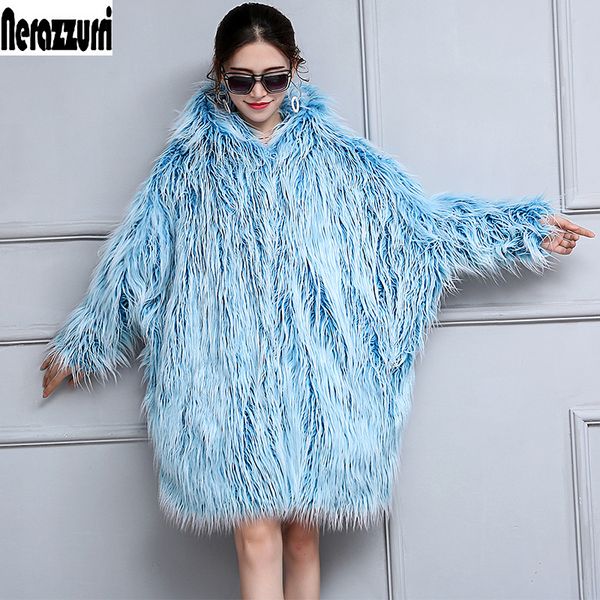 nerazzurri winter faux fur coat women 2019 bat sleeved oversized loose blue warm thick shaggy furrry mongolian sheep fur jacket, Black
nerazzurri winter faux fur coat women 2019 bat sleeved oversized loose blue warm thick shaggy furrry mongolian sheep fur jacket, Black