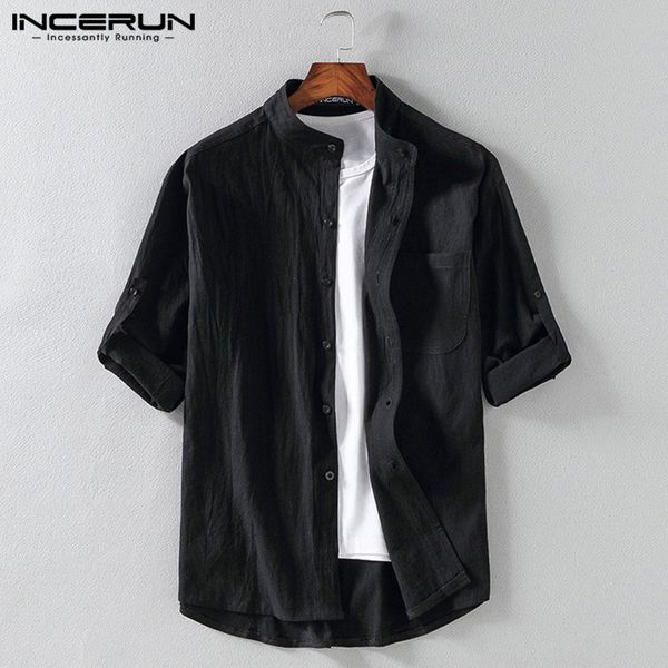 men solid color shirt cotton stand collar breathable 3/4 sleeve harajuku pockets streetwear 2020 men casual shirts s-5xl incerun, White;black
men solid color shirt cotton stand collar breathable 3/4 sleeve harajuku pockets streetwear 2020 men casual shirts s-5xl incerun, White;black