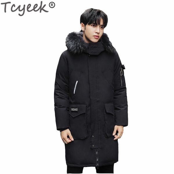 tcyeek winter warm men's down jacket large fur hooded brand clothing 2019 korean long thick ducn down coat overcoat hiver lw1653, Black
tcyeek winter warm men's down jacket large fur hooded brand clothing 2019 korean long thick ducn down coat overcoat hiver lw1653, Black