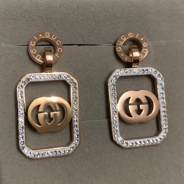 girl fashion wedding 316l titanium steel rose gold full diamond square letter drop earrings dangle for women lady birthday gift, Slivery;golden