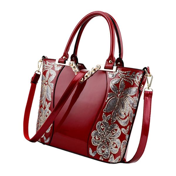 women's handbag large shoulder bag faux leather shoulder bag with embroidered flower sequins, Black;red
women's handbag large shoulder bag faux leather shoulder bag with embroidered flower sequins, Black;red