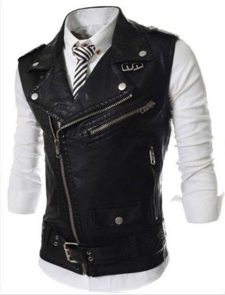 punk fashion sleeveless pu leather waistcoat men motorcycle vest men slim fit, Black;white
punk fashion sleeveless pu leather waistcoat men motorcycle vest men slim fit, Black;white