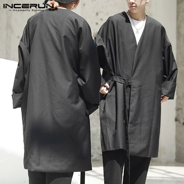 incerun punk style men trench coat outerwear long sleeve loose solid color kimono lace up men windbreaker jacket streetwear 2019, Tan;black
incerun punk style men trench coat outerwear long sleeve loose solid color kimono lace up men windbreaker jacket streetwear 2019, Tan;black