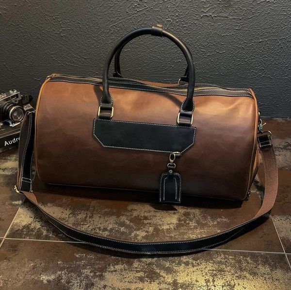 sales mens bag multifunctional shoes men travel handbag retro contrast crazy horse pu travels bags personality wet and dry separation fitnes