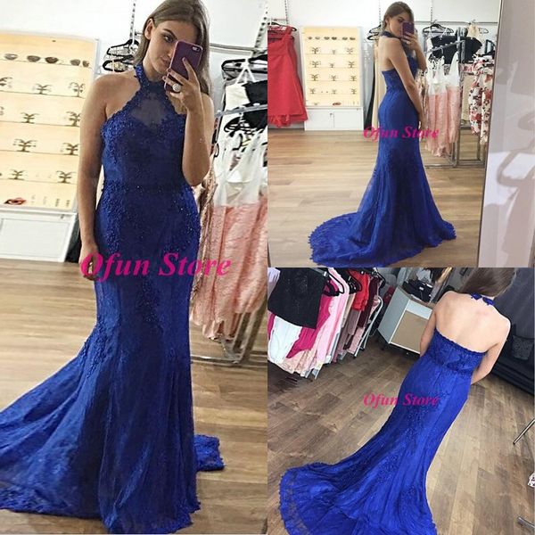 royal blue halter mermaid evening dress robes de soirée backless lace tulle sweep train prom party gown for special occasion wear, Black;red
royal blue halter mermaid evening dress robes de soirée backless lace tulle sweep train prom party gown for special occasion wear, Black;red
