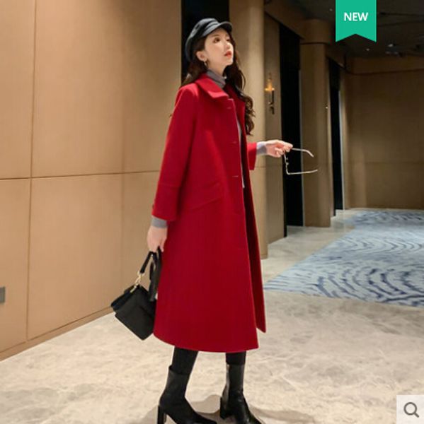 women's autumn winter pure color woolen coat female vintage single breasted outware chic blouse tb3452, Black
women's autumn winter pure color woolen coat female vintage single breasted outware chic blouse tb3452, Black