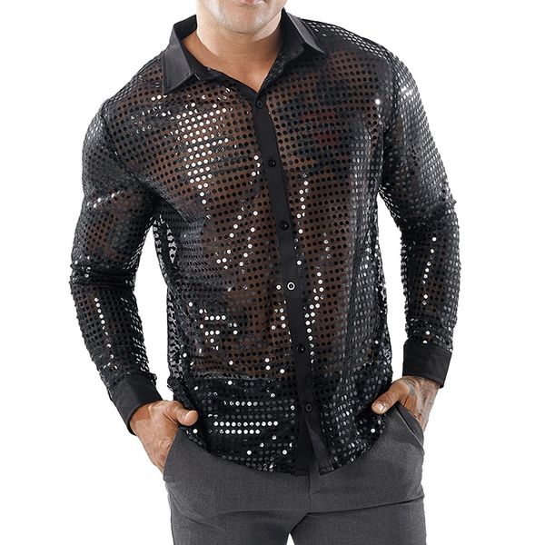 men sequin glitter shirts embellished transparent shirt men see through shirt for male nightclub stage prom dance chemise, White;black
men sequin glitter shirts embellished transparent shirt men see through shirt for male nightclub stage prom dance chemise, White;black