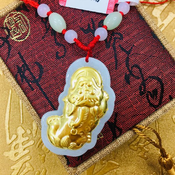 send a-level certificate large section of natural hetian jade inlaid 24k gold good luck unicorn pendant with hand-woven necklace, Silver
send a-level certificate large section of natural hetian jade inlaid 24k gold good luck unicorn pendant with hand-woven necklace, Silver