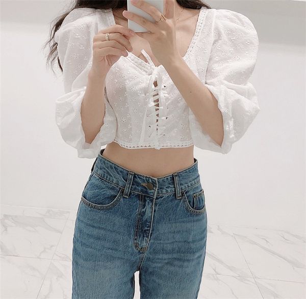 women's blouses & shirts 2021 arrivals elegant fashion solid pring floral bandage ins korean style drawstring lace up square collar sho, White
women's blouses & shirts 2021 arrivals elegant fashion solid pring floral bandage ins korean style drawstring lace up square collar sho, White