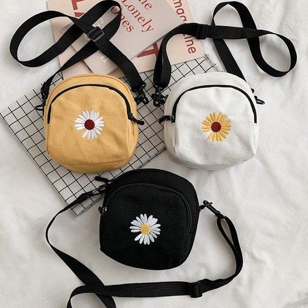 2020 new daisy canvas bag korean fashion embroidery ladies shoulder bag ins fresh wild mobile phone