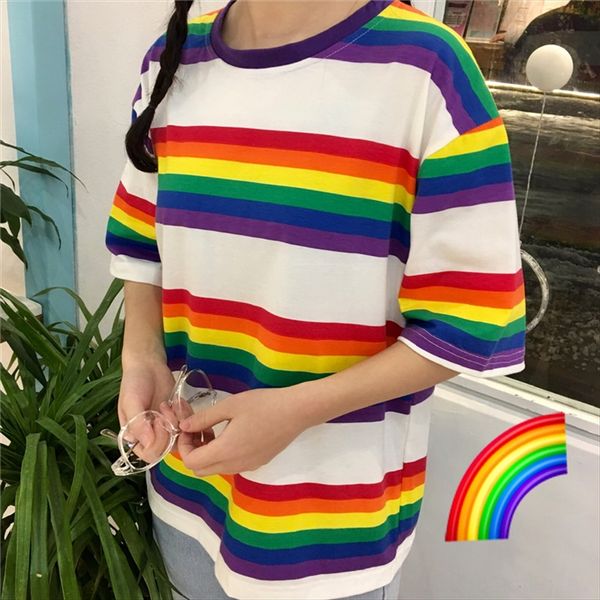 2020 xia xin ins super fire half-sleeve t-shirt women's rainbow contrast color striped round collar short sleeve cotton, White
2020 xia xin ins super fire half-sleeve t-shirt women's rainbow contrast color striped round collar short sleeve cotton, White