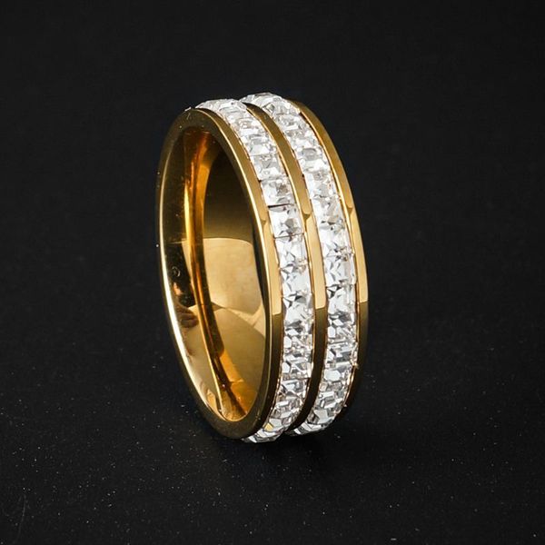 two row clear crystal rings gold color stainless steel round pave finger rings for women engagement wedding luxury jewelry gift, Silver
two row clear crystal rings gold color stainless steel round pave finger rings for women engagement wedding luxury jewelry gift, Silver