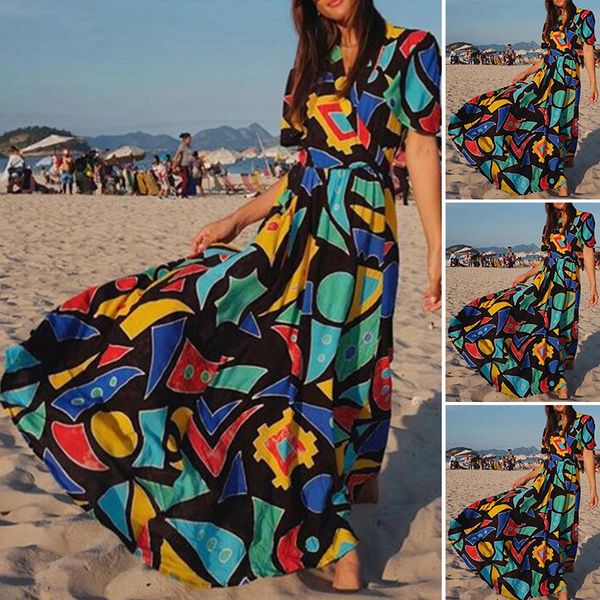 2019 summer women's dresses short sleeve bohemian v-neck printed casual beach long sundress vestidos, Black;gray
2019 summer women's dresses short sleeve bohemian v-neck printed casual beach long sundress vestidos, Black;gray