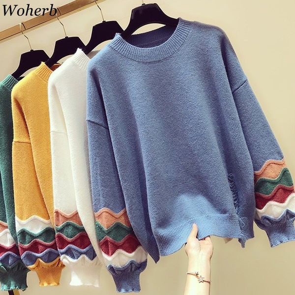 woherb sweater women o neck long puff sleeve knitted pullover patchwork loose jumpers korean casual fashion new pull femme 91014, White;black
woherb sweater women o neck long puff sleeve knitted pullover patchwork loose jumpers korean casual fashion new pull femme 91014, White;black