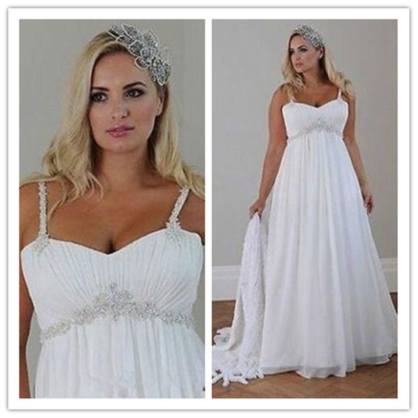 plus size casual beach wedding dresses 2020 spaghetti straps beaded chiffon floor length empire waist elegant bridal gowns robe de mariee, White
plus size casual beach wedding dresses 2020 spaghetti straps beaded chiffon floor length empire waist elegant bridal gowns robe de mariee, White